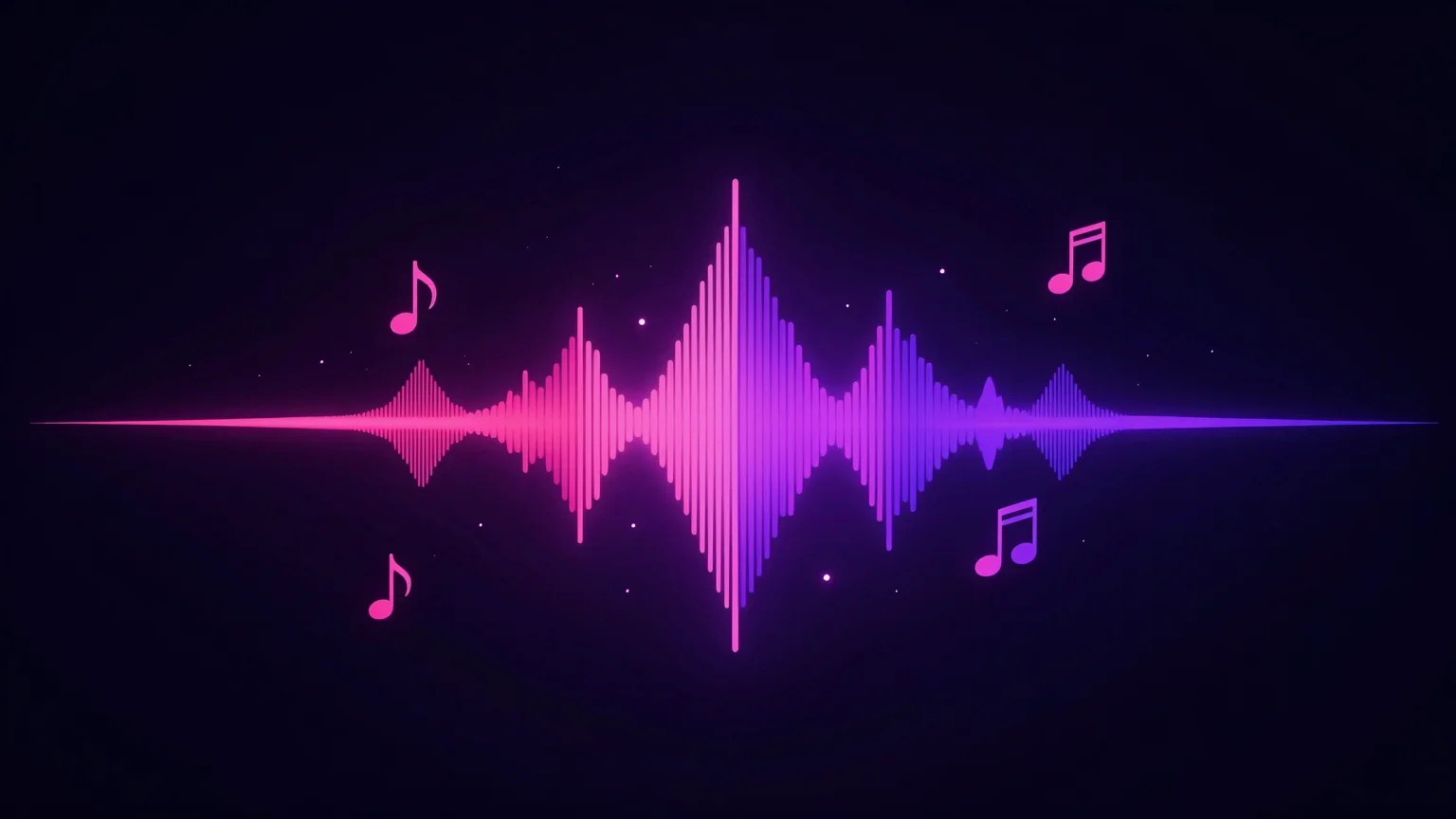 Rosa und violette Audiowellenform mit Musiknoten