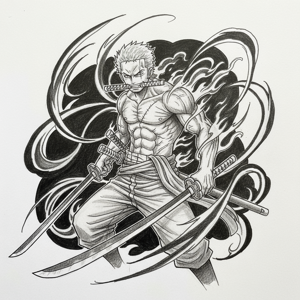 Dynamic Swordsman Sketch