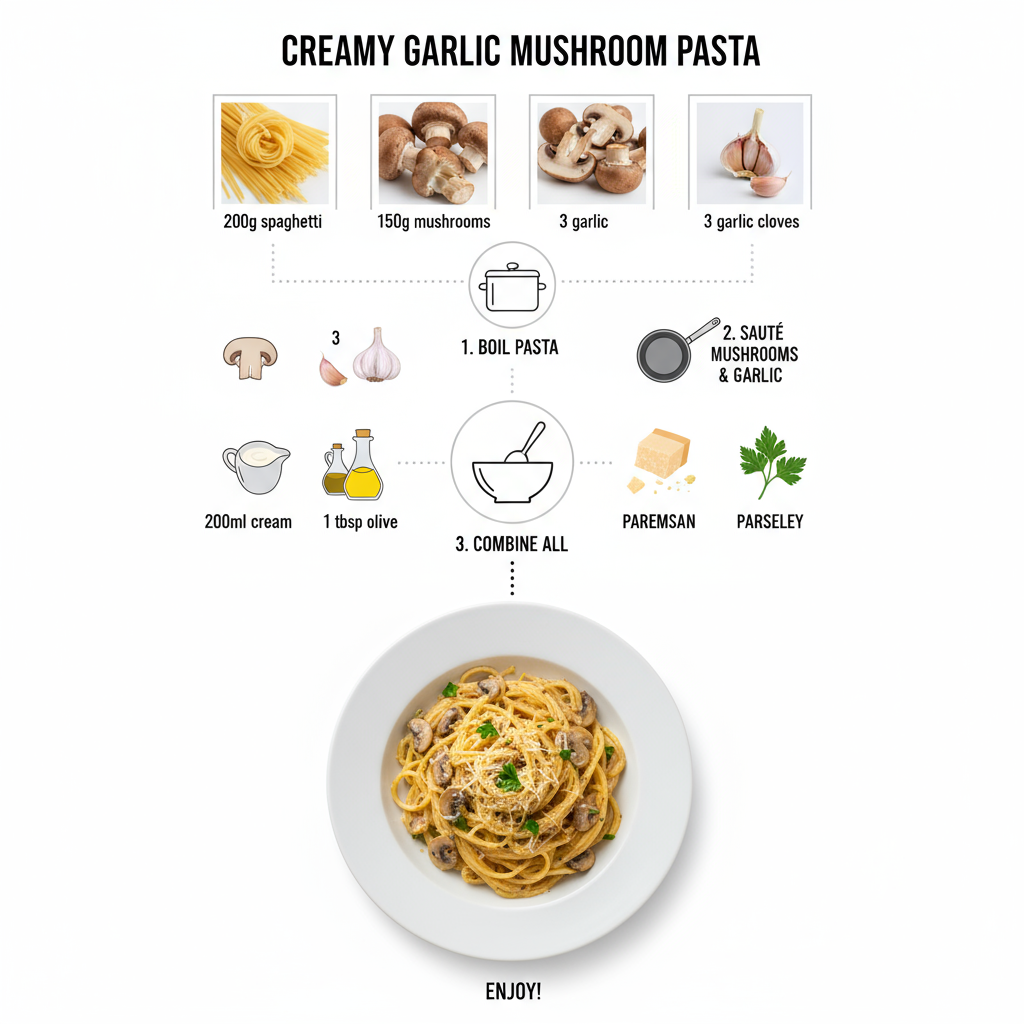 Garlic Mushroom Pasta Steps